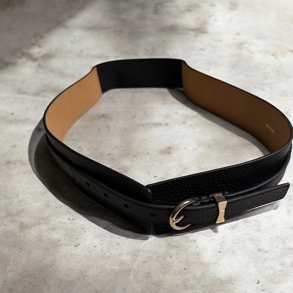 Kate Spade Genuine Leather Pebbled Belt L/XL Gold Buckle Black 36” - Picture 4 of 14